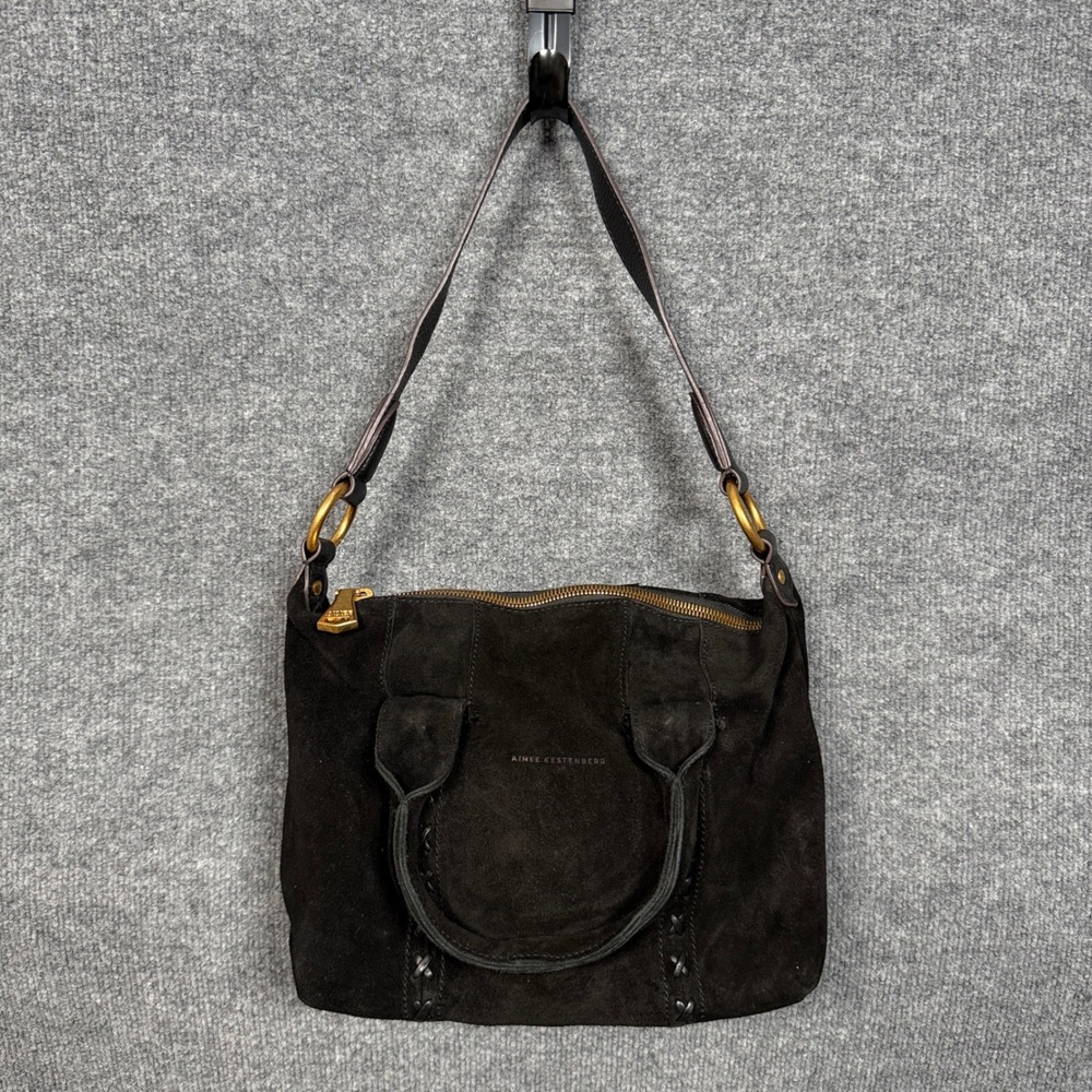 Aimee Kestenberg Hudson Mini Satchel Black Leather Double Top Handle Pockets